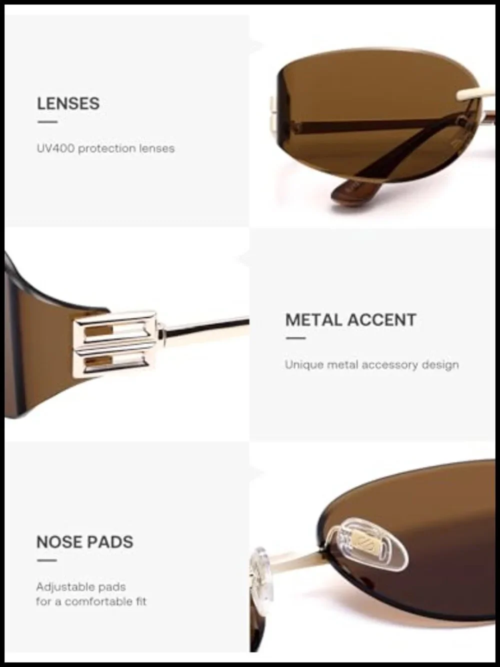 Trendy Oval Rimless Metal Sunglasses UV400